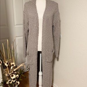 Light Gray long popcorn duster cardigan- Tagged M